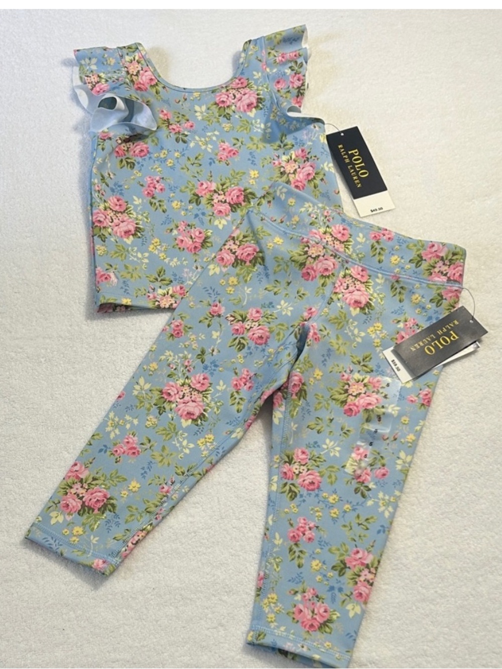 Polo Ralph Lauren 5 SET top and bottom Floral Performance Jersey Rylee blue NWT